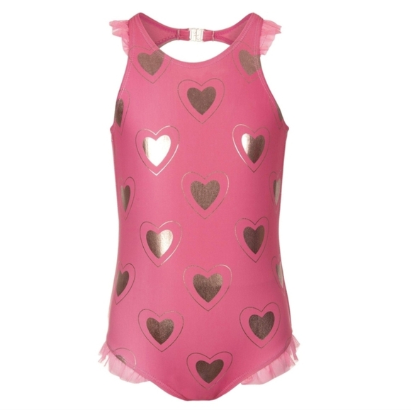 Appaman Calla One Piece Swimsuit Pink Rose Gold Hearts 7 - Picture 1 of 9